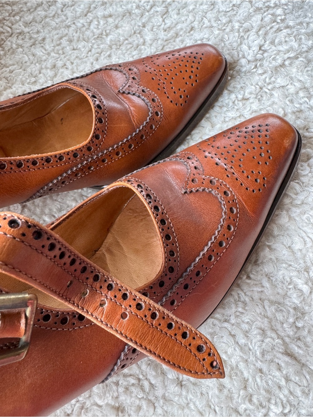 Ralph Lauren burnished tan wingtip heels shoes - Picture 3 of 13